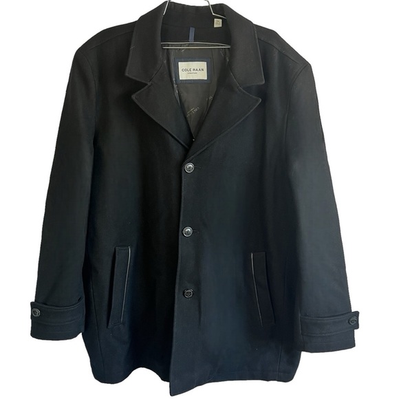 COLE HAAN  SIGNATURE WOOL SINGLE BREAT JACKET BLACK TRENCH COAT MEN SIZE XXL - Picture 1 of 13